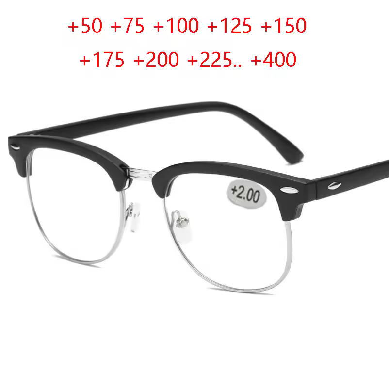 Metal Half Frame Reading Glasses Presbyopic Eyewear Male Female Far sight Glasses with strength +0.5 +0.75 +1.0 +1.25 To +4.0