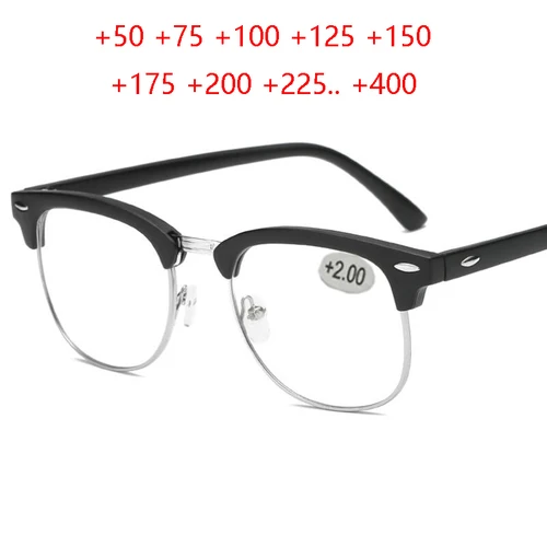 Gafas de lectura de medio marco de Metal, gafas para presbicia, gafas de visión lejana para hombre y mujer con fuerza + 0,5 + 0,75 + 1,0 + 1,25 a + 4,0