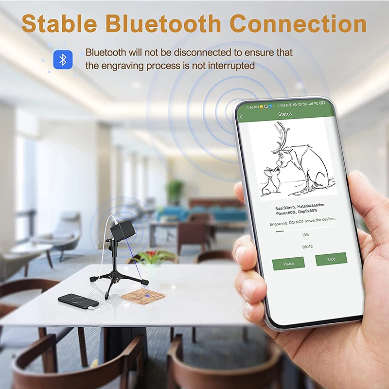 Mini grabador láser con Control por aplicación Bluetooth, cortadores láser de mano de precisión de grabado de 0,01mm con gafas de protección ocular