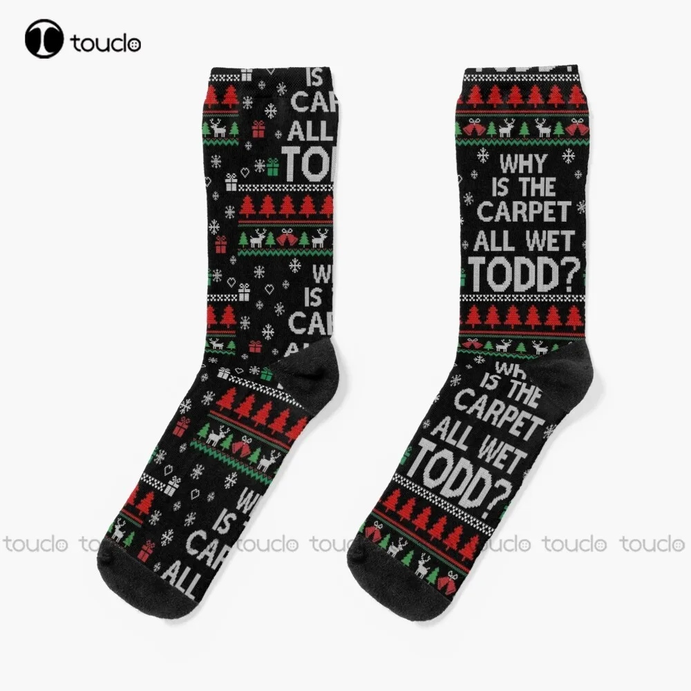 

And Why Is The Carpet All Wet Todd I Dont Know Margo Ugly Christmas Tree Funny Holiday Socks Black Socks For Women Custom