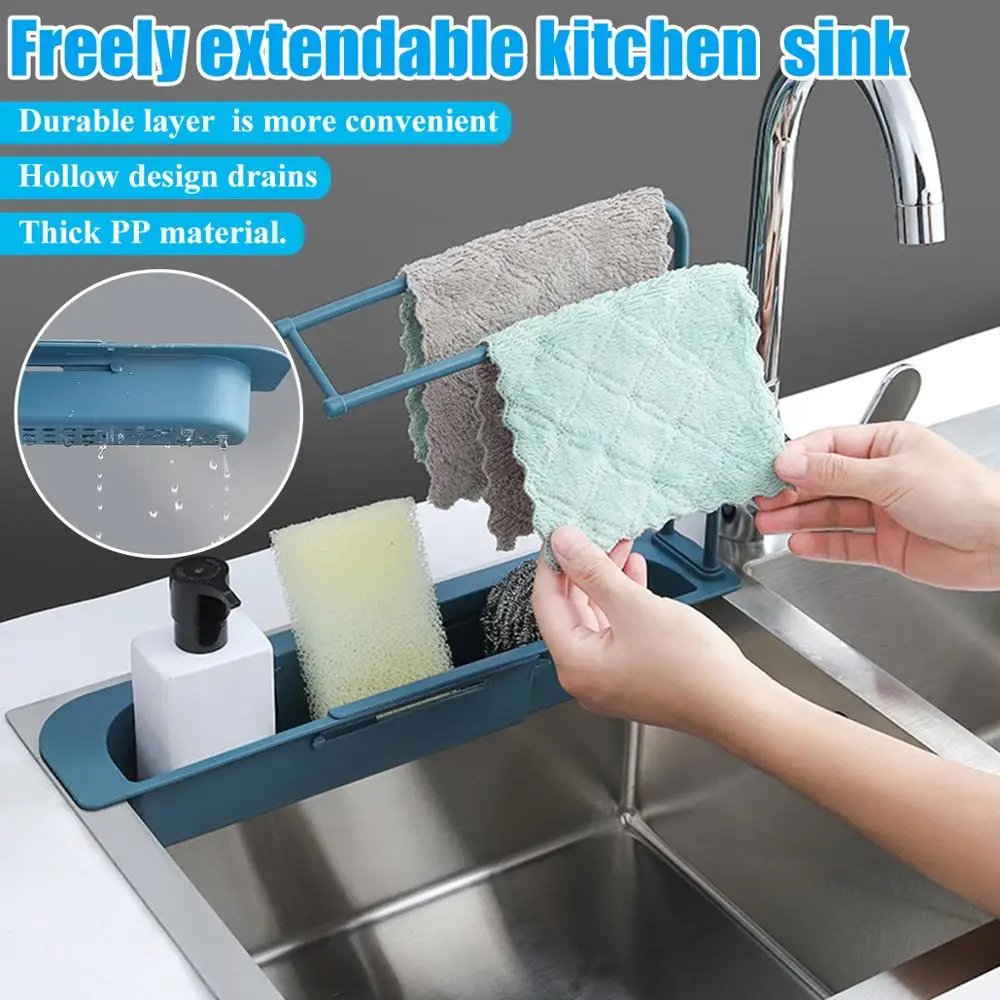 

Telescopic Sink Shelf Soap Sponge Drain Rack Storage Basket Faucet Holder Adjustable Bathroom Holder Sink Kitchen Accessorie