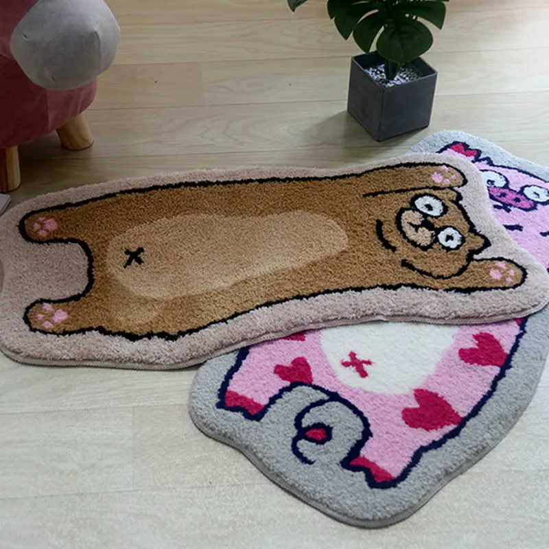 

Bear Pig Cat Shape Carpet Soft Flocking Bedside Pad Fluffy Bathroom Mat Non-slip Absorbent Floor Mat Kids Room Rug Home Decor