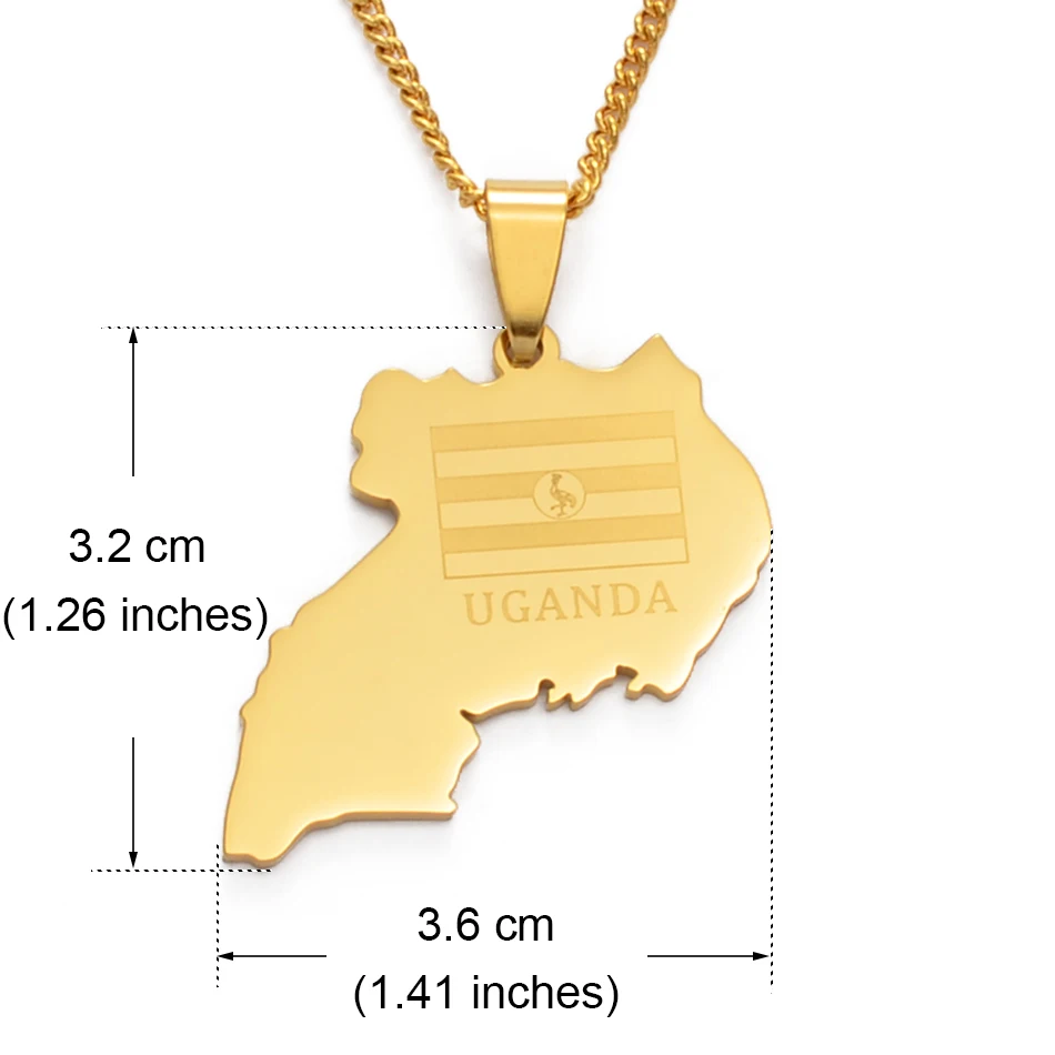 Anniyo Uganda Map Pendant and Chain Necklaces for Women Men Gold Color Maps Jewelry #119521