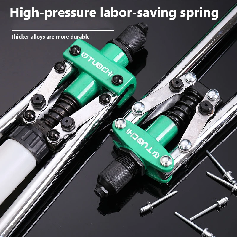 Manual Rivet Gun Set com 4 tamanhos de cabeças de rebite, Heavy-Duty, One-Handed, ferramenta para metal, plástico e couro