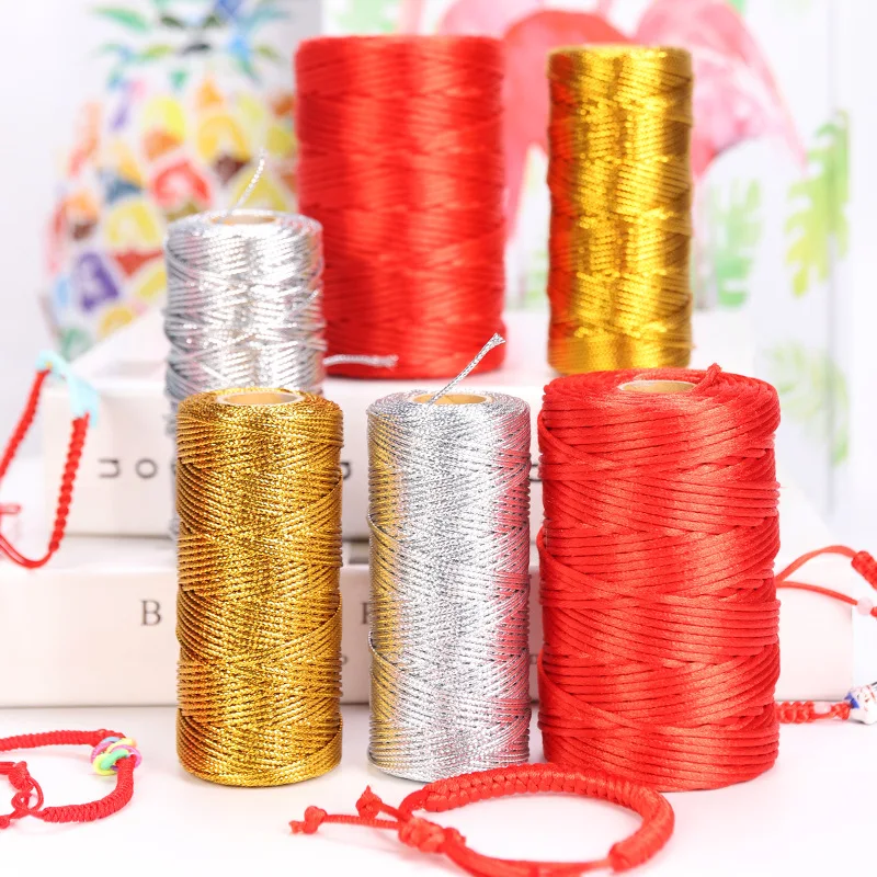 1.5mm 100M/Roll Gold Silver Cords Metallic Twine Non-Slip String Strap Thread Gift Bags Garment Shoes Ribbon DIY Sewing