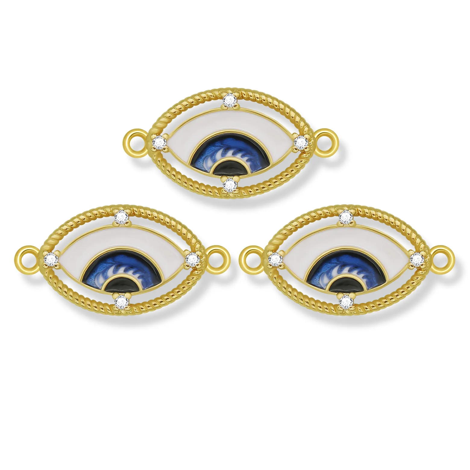 Shiny AAA Cubic Zirconia Evil Eye Lucky Charm Connector Gold-plated Rhodium Rose-plated Mini Brass Jewelry Findings For Bracelet