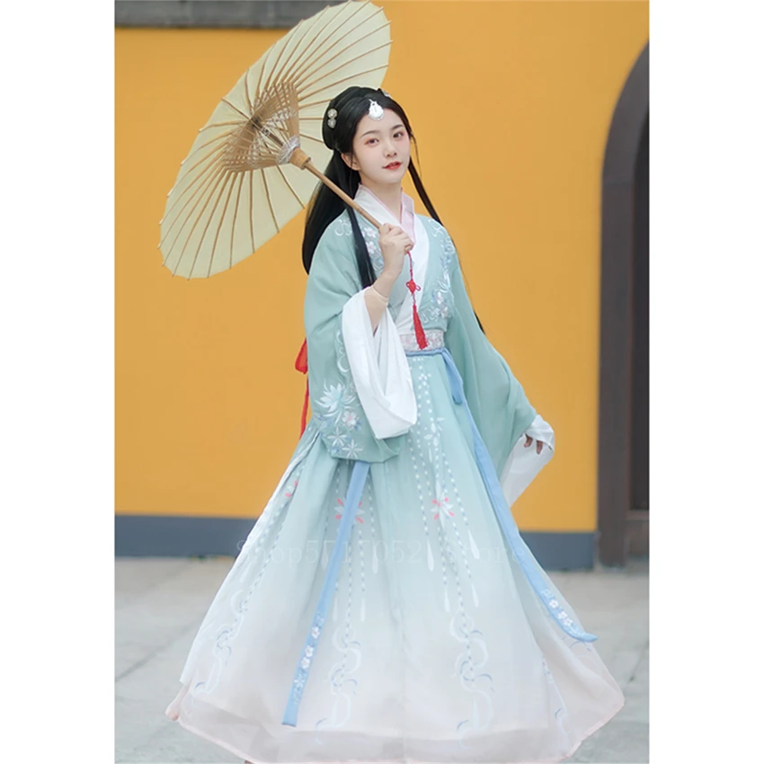 Hanfu Dress Fairy Cosplay 4Colors Red Oriental Chinese Costume for Women Princess Embroidery Wei-Jin Period Folk Dance Festival