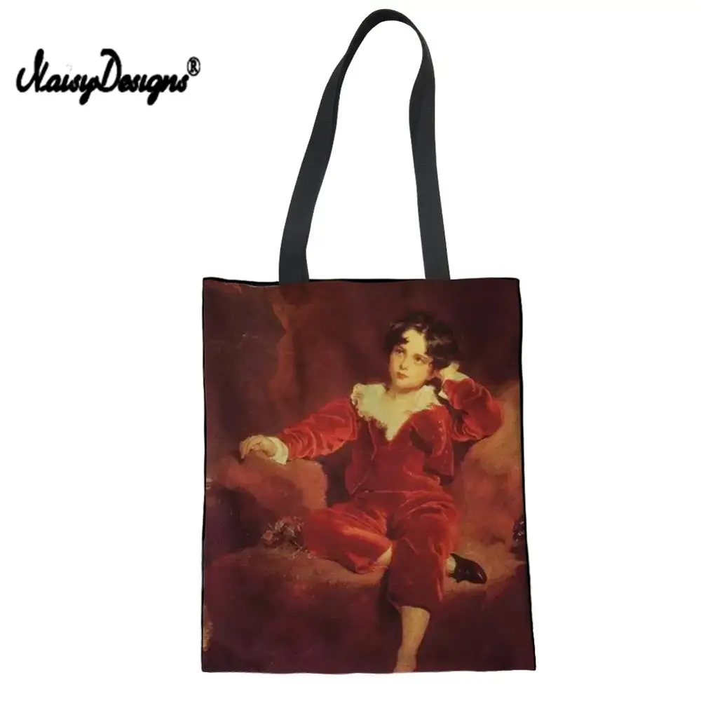 

NOISYDESIGNS Women Foldable Canvas Shopping Bags Famous Art Painting Print Handbag Female Shopping Bag Summer Red Tote Beach Bag