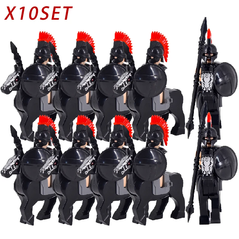 Middle Ages Medieval Roman Crusader Spartan Knight Warriors Warhorse Figures Building Blocks Bricks Castle Toys For Children