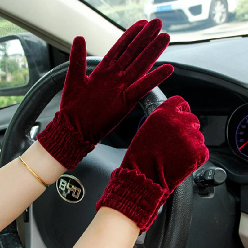 

Fashion Show Elastic Flannel Driving Mittens Women's Gold Velvet Thin Winter Warm Outdoor Sports Fitness Cycling Gloves L18