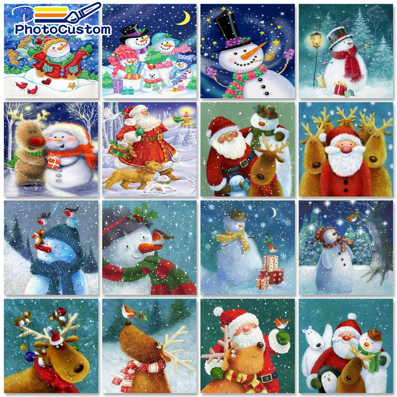 

PhotoCustom Oil Paint By Numbers Kits Christmas Gift Painting By Numbers On Canvas Frameless 60x75cm Snowman DIY Home Decor