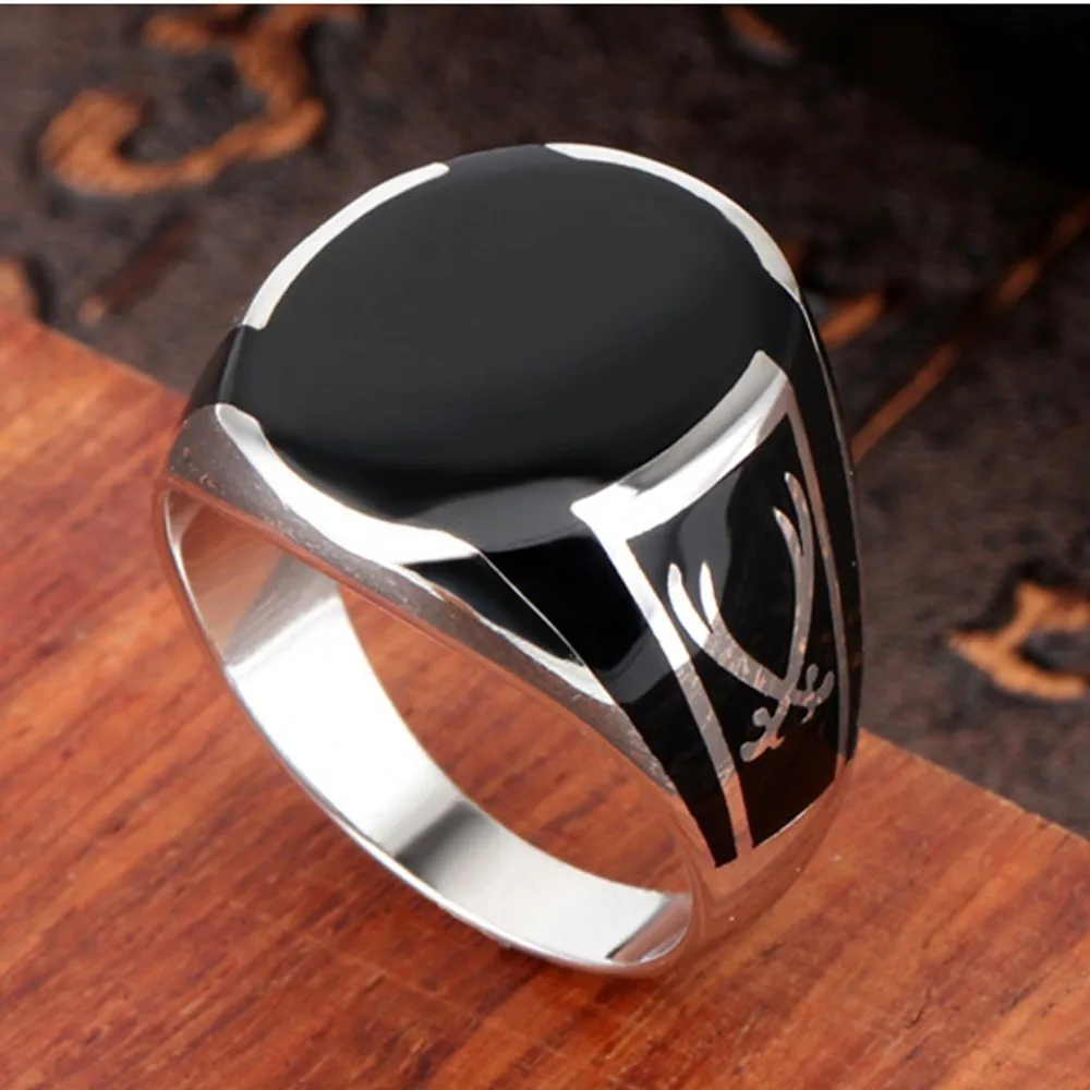 BOCAI New 100% Solid Real S925 Pure Silver Men Ring Black High Quality Crystal Glue Fashion  Couple Gift