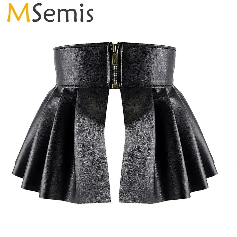 MSemis Women Pole Dance Skirt Belt PU Leather High Waist Waistband Stretch Pleated Skirt Style Cinch Belt Stage Wear Streetwear