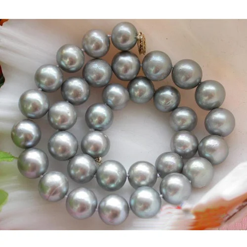 New Unique Round Pearl Necklace 17'' 12mm Round Tahitian Gray Freshwater Pearl Necklace Single Big Size Choker Fine Jewelry