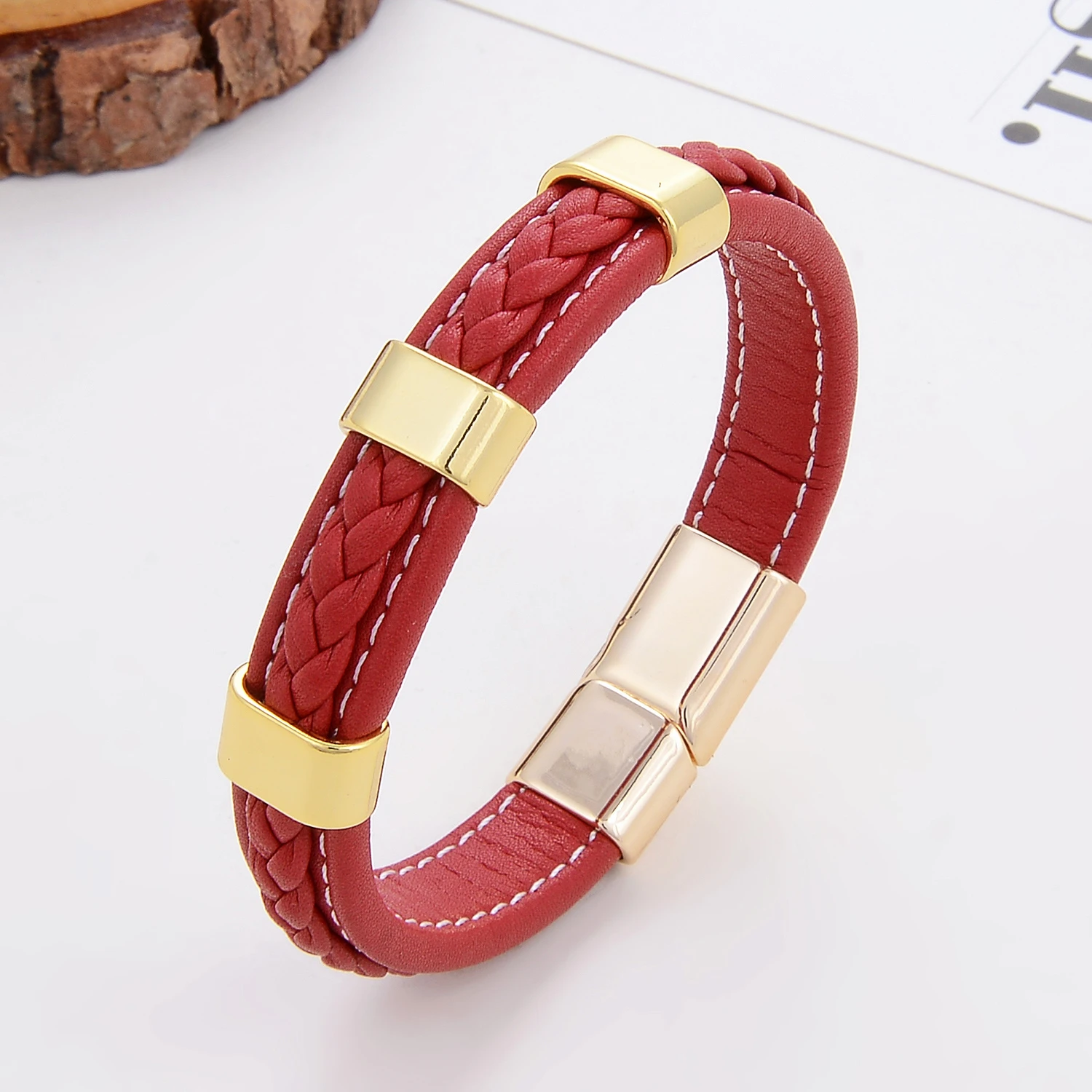 Klassisches geflochtenes Lederarmband für Damen, Zinklegierung, Metall, Herrenschmuck, Armbänder, Damen-Accessoires, 2021, Phevт Alem – Detail 10