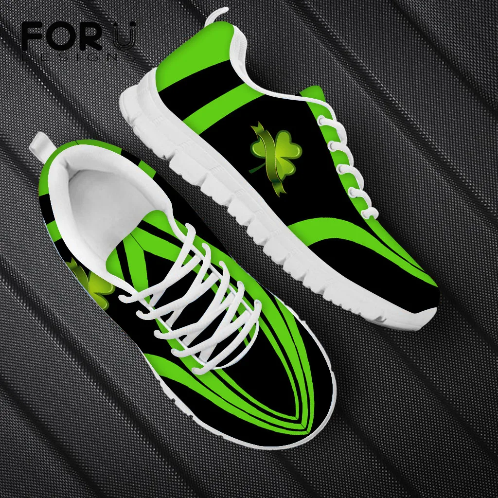 

FORUDESIGNS St.Patrick's Day Shamrock Print Flat Shoe Men Casual Autumn/Spring Mesh Lace Up Sneakers Fashion Breathable Footwear