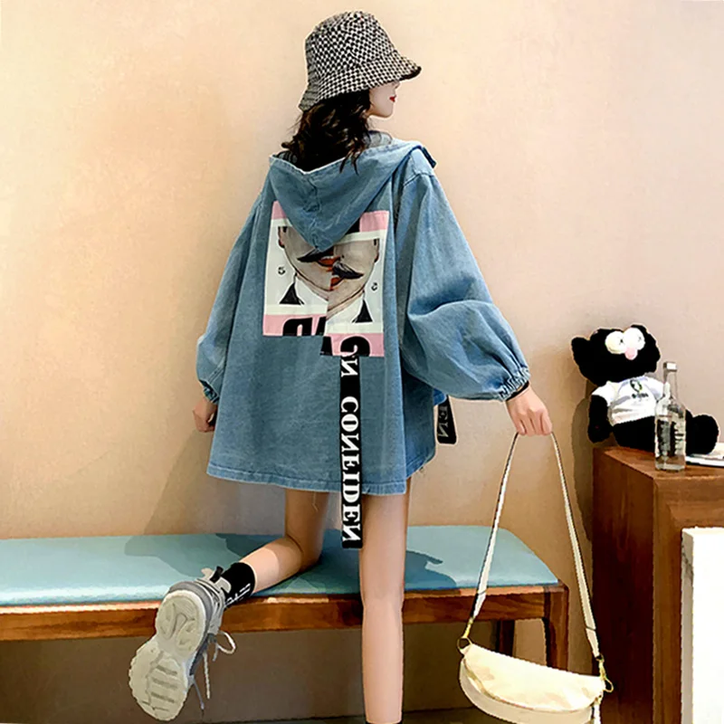 Autumn 2024 Women's Denim Jacket New Loose Casual Tooling Coat Thin Section Tops Female Printing Fashion Jeans Jacket Women