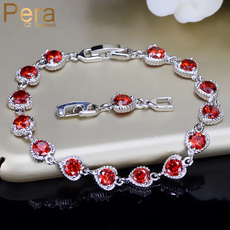 Pera 5 Color Options Trendy Women Jewelry Big Cubic Zirconia Stone Elegant Heart Shape Red Bracelets Bangles for Ladies B062