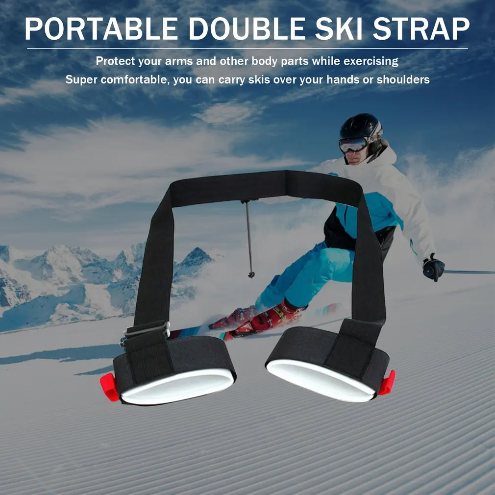 Adjustable Skiing Shoulder Pole Black Nylon Skiing Bags Hand Carrier Lash Handle Straps Porter Hook Loop Protecting For Ski