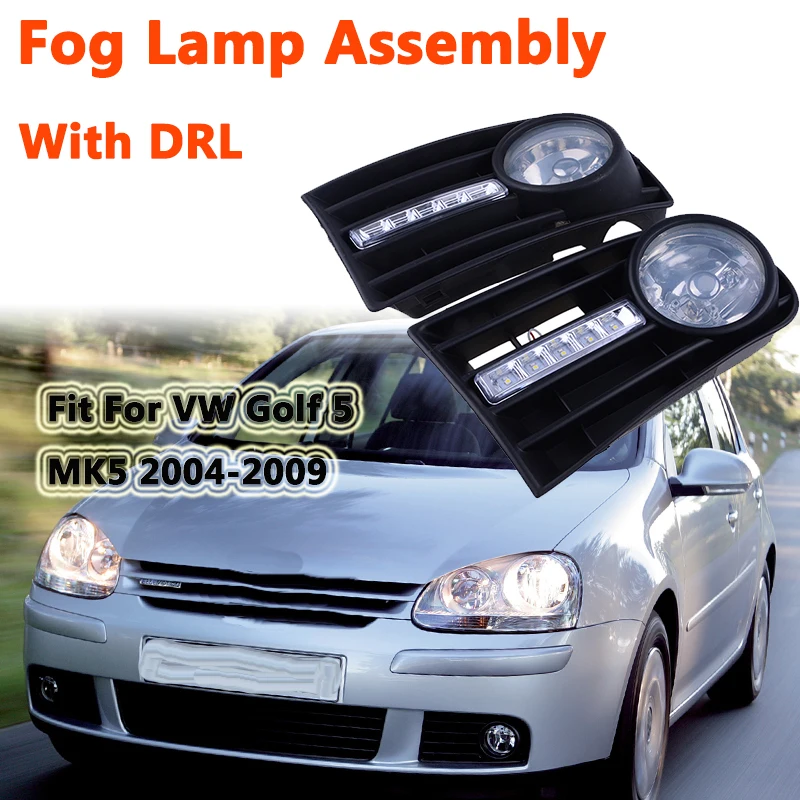 

Rhyming Car Fog Light Assembly With Front Bumper Grille DRL Daytime Running Lamp Fit For VW Golf 5 MK5 2004-2009 Car Accessories