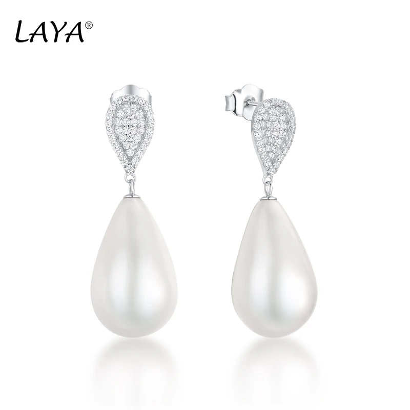 

925 Sterling Silver Fashion Clear Cubic Zircon Shell Pearl Drop Earrings Women's Birthday Wedding High Quality Classic Jewelry