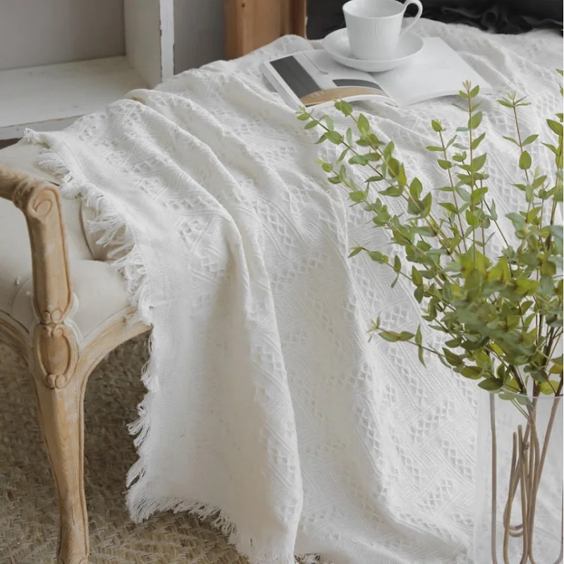 غطاء طاولة القهوة باللون الأبيض من Nordic Tablecloth Ins Style - واقي مكتب مستطيل ومستدير لطاولة السرير، مفرش طاولة الطعام