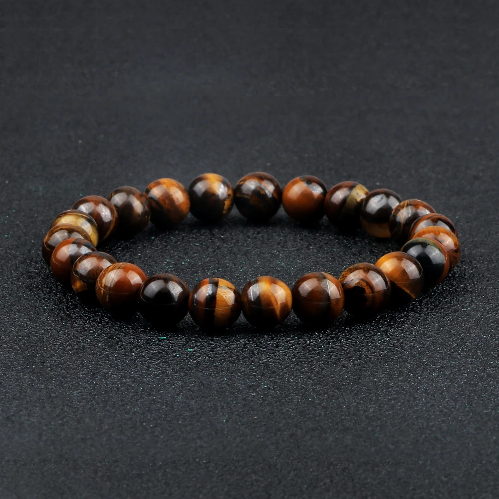 Men Beaded Bracelet Natural Tiger Eye Stone Healing Energy Bracelets 8mm Lava Rock Agates Stretch Bangle Women Yoga Jewelry Gift