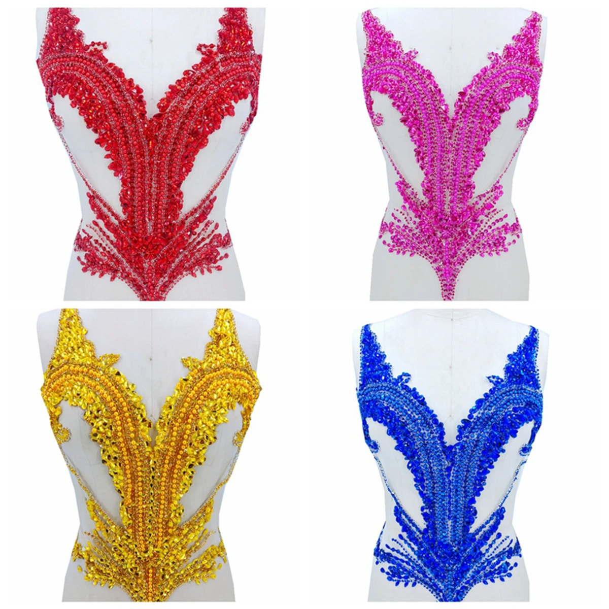 

Pure hand made more colour sew on Rhinestones applique on mesh crystals patches trimming 56*44cm dress accessory