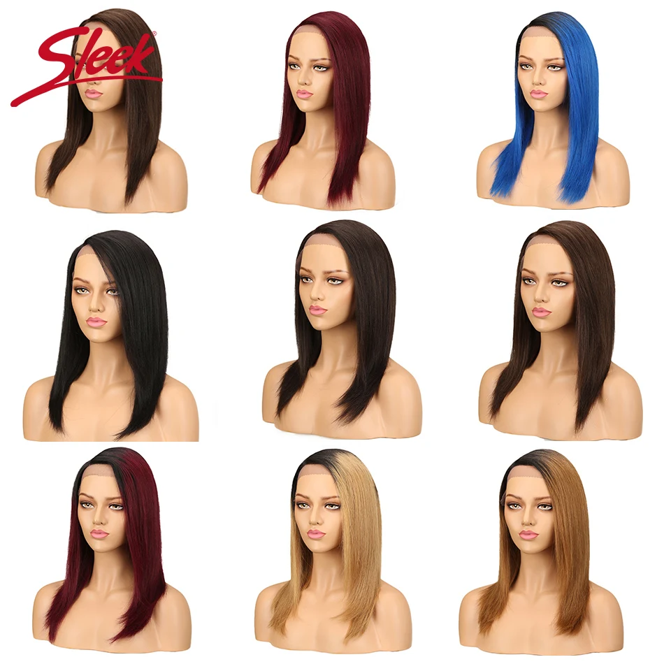 Perruque Bob Lace Front Wig brésilienne lisse, cheveux Remy, ombré 27 #, P4/27 30 # 99J, pour femmes noires