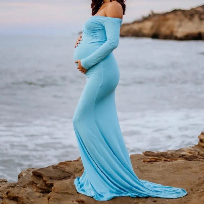 

Long Sleeve Maxi Maternity Dress for Photo Shoot Elegant Fitted Gown Pregnancy Dress for Baby Shower Women Photography Prop