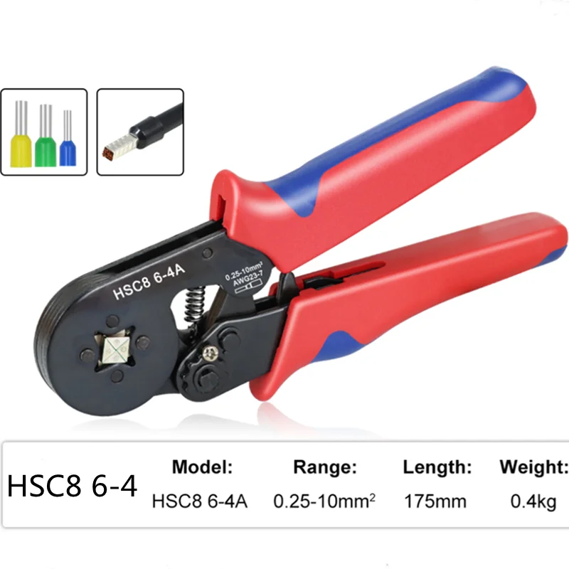 Tubular Terminal Crimping Tools Mini Electrical Pliers HSC8 6-4A/6-4 0.25-10mm² 23-7AWG 6-6 0.25-6mm² High Precision Clamp Sets