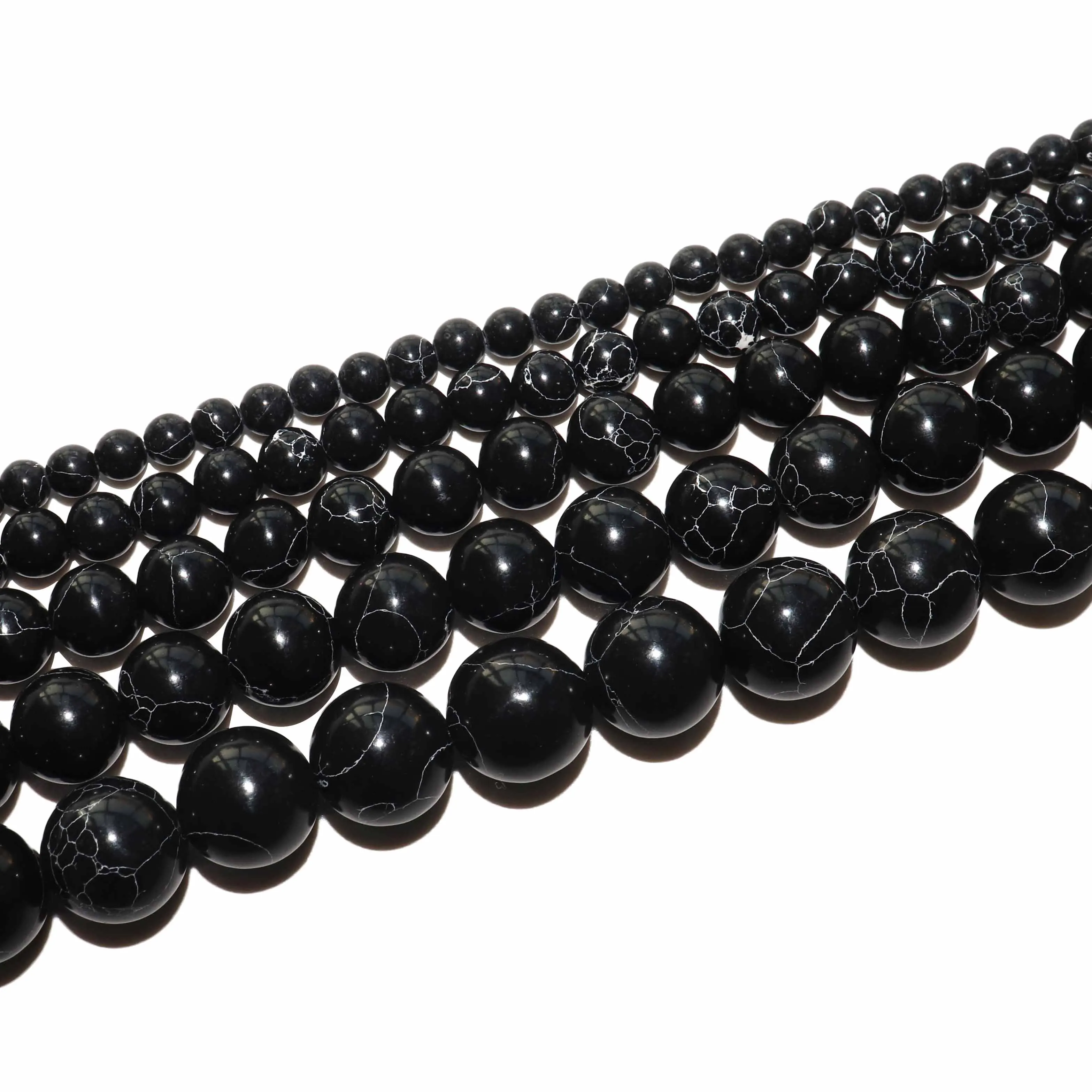Natural Stone Black Howlite Turquoises Round Loose Beads For Jewelry Making Fit Diy Bracelet Necklace 4 6 8 10 12MM