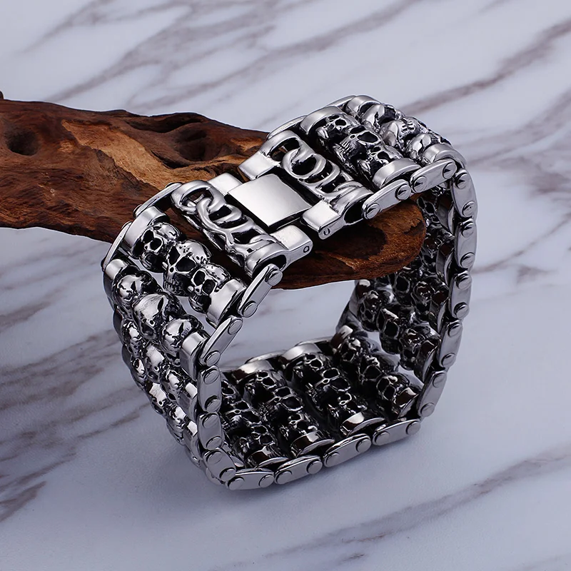 35mm Width Hugh Demon Skull Bracelet Men Heavy Overbearing Motor Biker Wristband