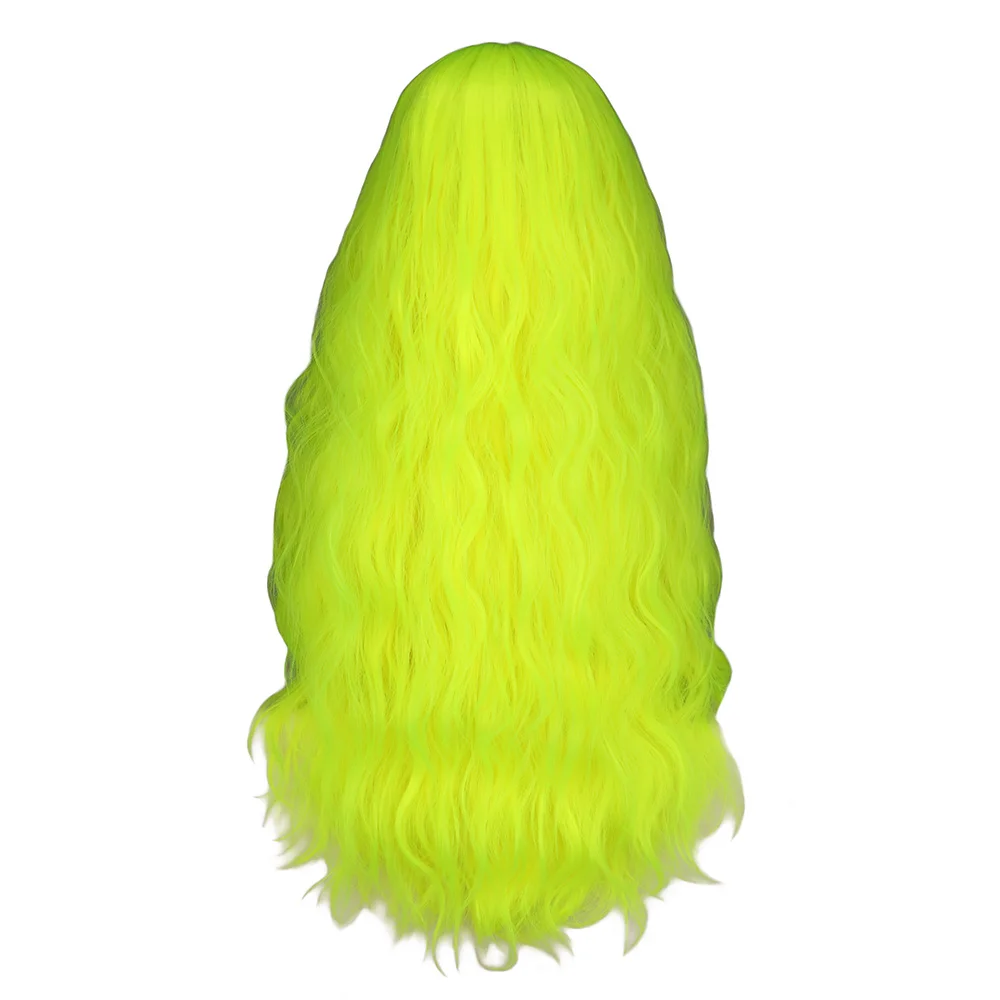 QQXCAIW Kinky Curly Wigs Natural Long Silky Neon Yellow Color Heat Resistant Hair Synthetic Wig