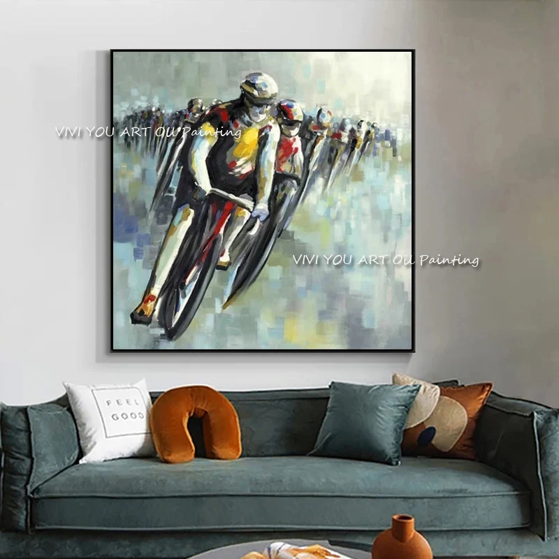 The New Handmade Abstract Sport Bicycle Man Art Oil Painting On Canvas Modern Drawing For Living Room Decor Modern Art Pictures