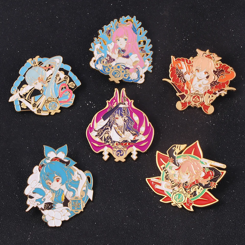 Yoimiya Kaedehara Kazuha Pins Brooch Raiden Shogun Kamisato Ayaka Ganyu Figure Badge Brooches Lapel Pin Jewelry