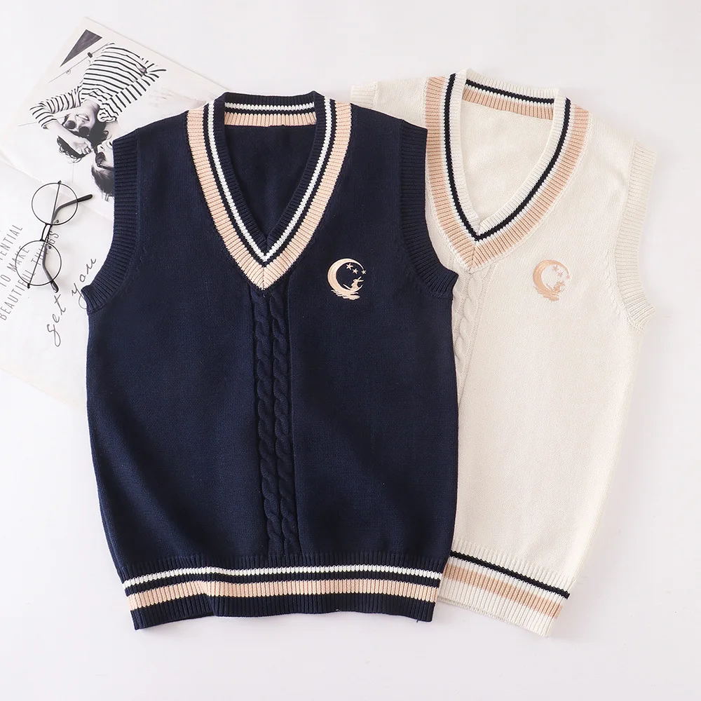 Moon Rabbit Embroidered Sweater Vest Cute Student Girl Sleeveless Pullover