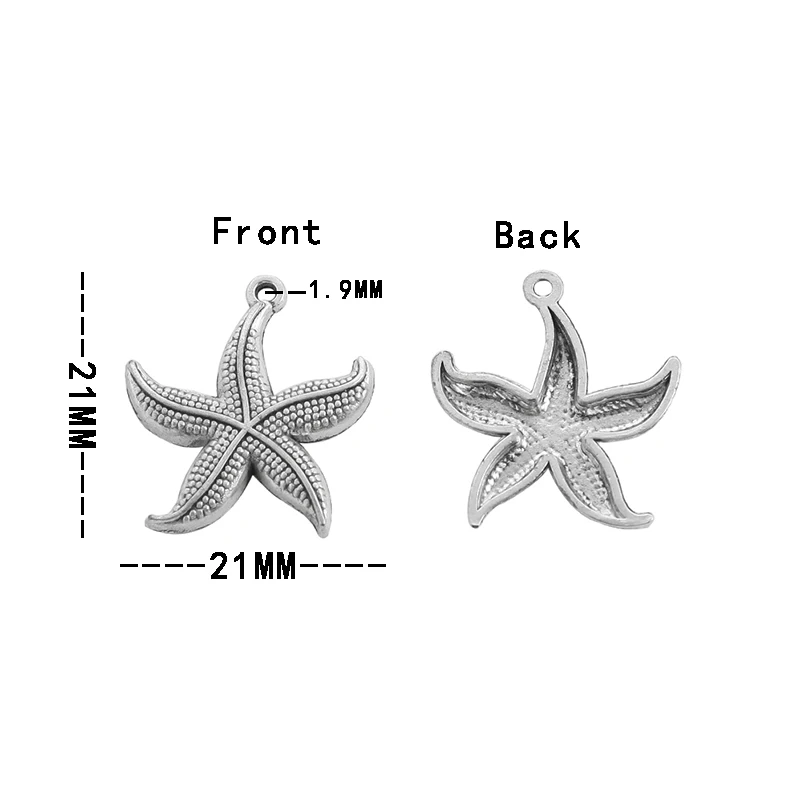 10Pcs Antique Silver color 21x21mm Starfish Charms Pendant For DIY Jewelry Necklace Earrings Making