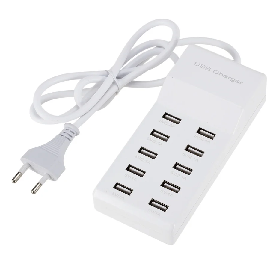 10 USB Charger Station Splitter 60W Mobile Phone Charger HUB Smart IC Charge Universal for iPhone Samsung Mp3 Tablet Etc