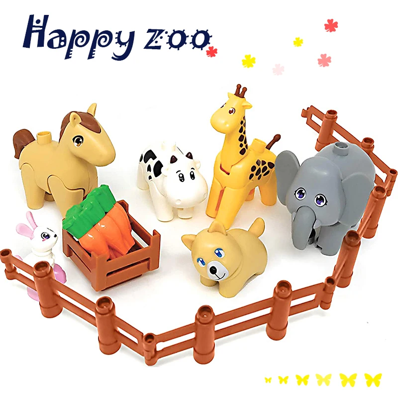 New Large Particle Animals Building Blocks DIY Elephant Panda Lion Happy Zoo Series Construction Bricks Cute Kids Toys Xmas Gift