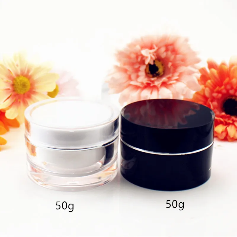 

5pcs/lot 50g Big Round Acrylic Jar White/Black Bottle Container Empty Cream Jar Plastic Cosmetic Packaging Bottles