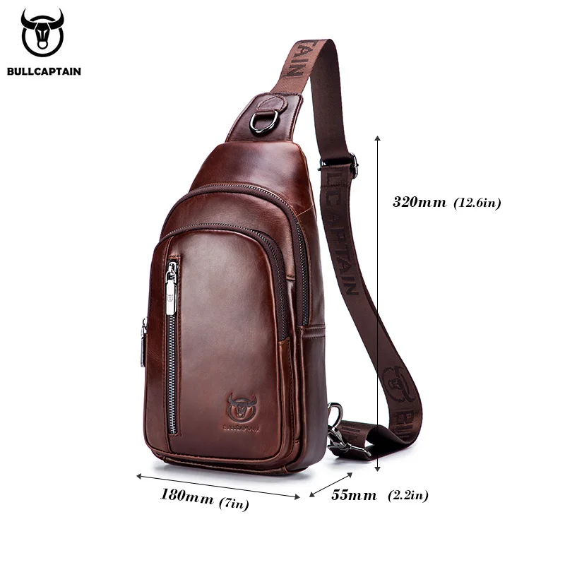 BULLCAPTAIN Couro Genuíno Saco Peito dos homens Moda Lazer Multifuncional Crossbody Bag Música Saco Peito dos homens Saco Peito