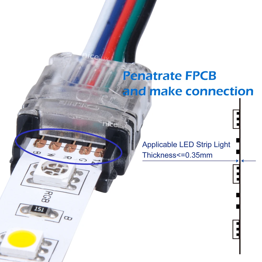 10pcs 5 Pin LED Strip Wire Connector for 12mm 5050 RGBW RGBY IP20 Non-waterproof LED Strip to Wire Connection Terminals