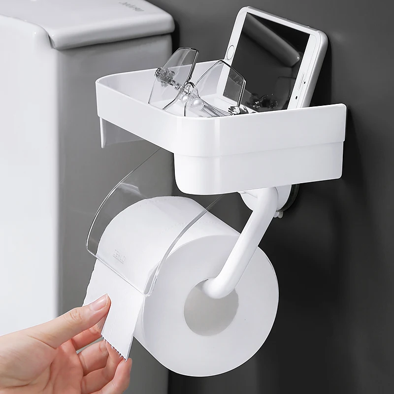 

GY Tissue Holder Toilet Tissue Box Punch-Free Wall-Mounted Suction Cup Toilet Roll Stand Paper Tube-