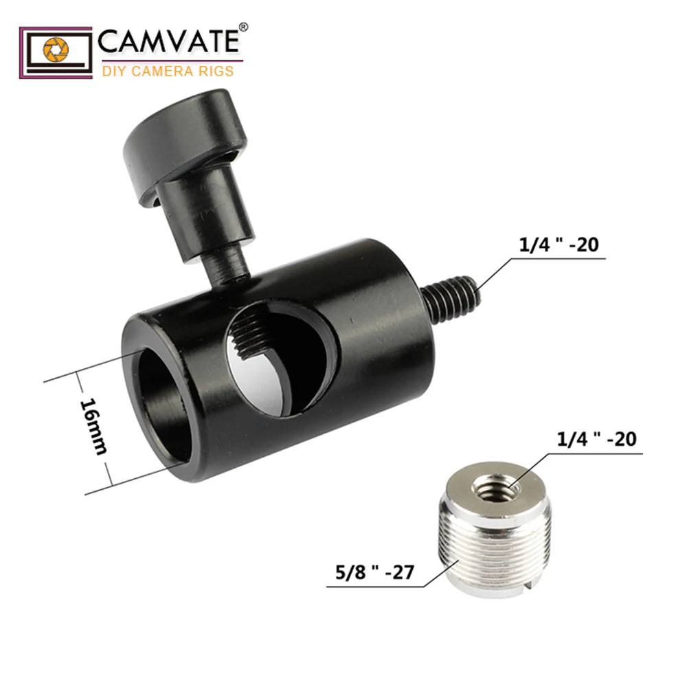 CAMVATE Aluminum Adjustable Microphone Bracket + Light Pole Connector With Built-in 1/4"-20 Male Screw For Microphone Supporting