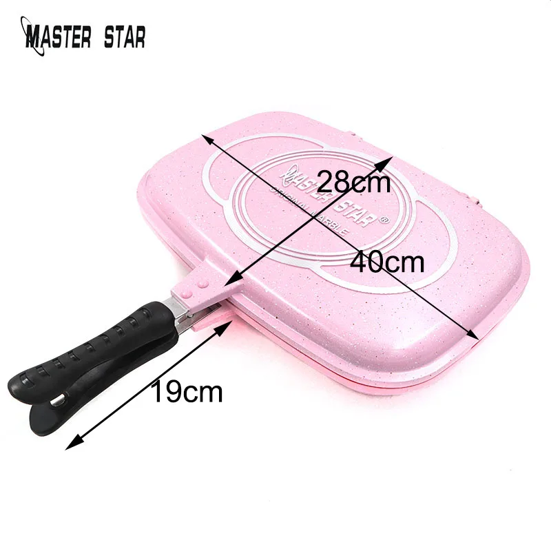 Master Star Famous Brand Design Die-Casting Double Sided Fry Pan 40cm Pink Color Grill Steak Pan High Quality Kitchen Cookware