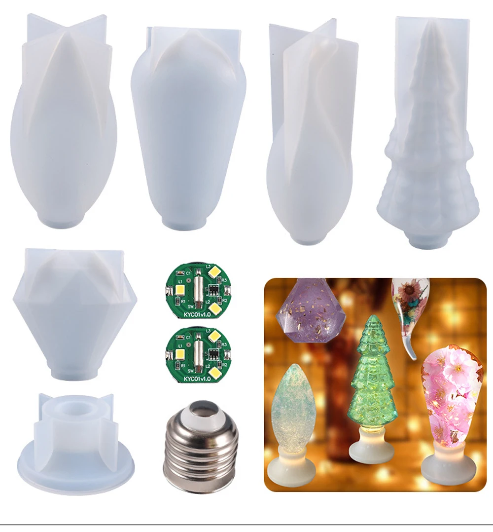 Light Bulb Resin Mold DIY Epoxy Resin Glue Lampshade Silicone Mold LED Lamp Crafts Decoration Tools Lamp Cap Chip Set