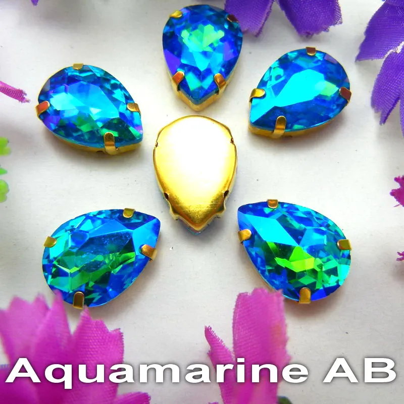 AB Colors 7 Größen Goldene Krallenfassungen Tropfenförmige Glas-Kristall-Applikationen zum Aufnähen, Strass-Perlen, Kleidungsapplikationen, DIY-Verzierung – Detail 7