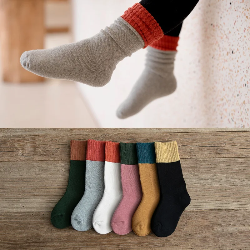 Baby Socks Girls Boys Sock Keep Warm Autumn Winter Thick Cotton Children's Socks for Kids Two-Color Stitching Fashion Knitted