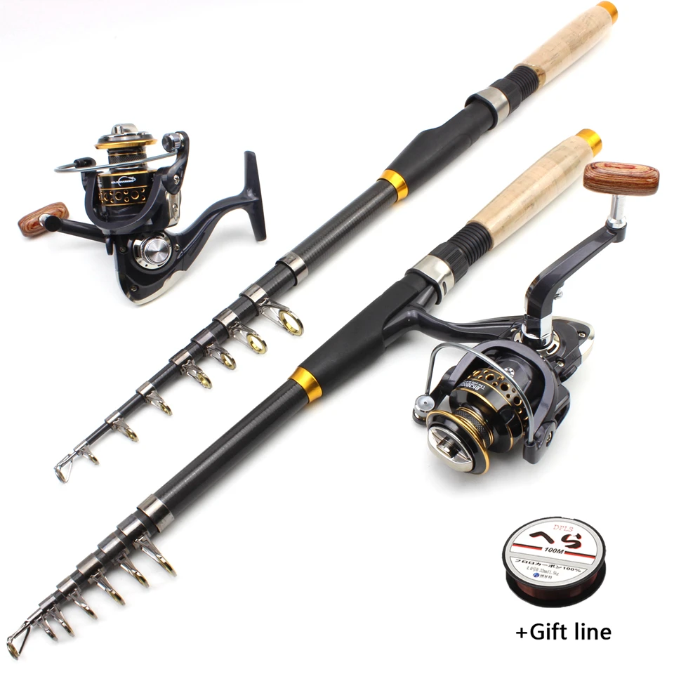 1.8M-3.6M Carbon Portable Telescopic Fishing Rod Spinning Fishing Rod and reel set Pole Travel Sea rod fast carp Rocky pole